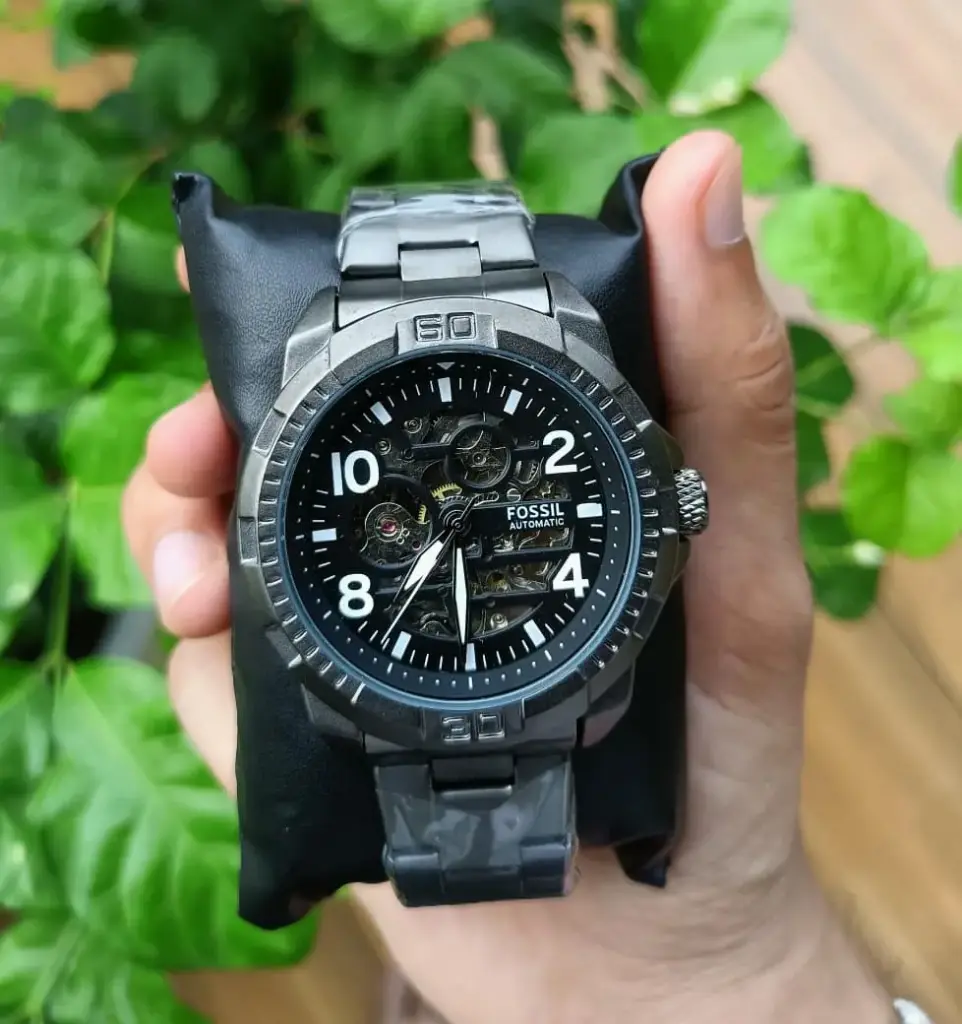 Gunmetal Finish Automatic Skeleton Watch with Oversized Numerals