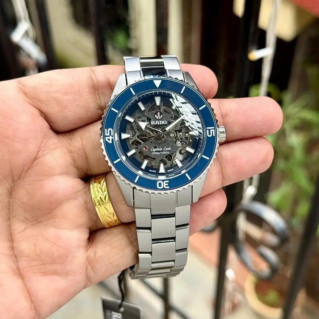 Rado Captain Cook Style Automatic Skeleton Watch with Blue Dive Bezel