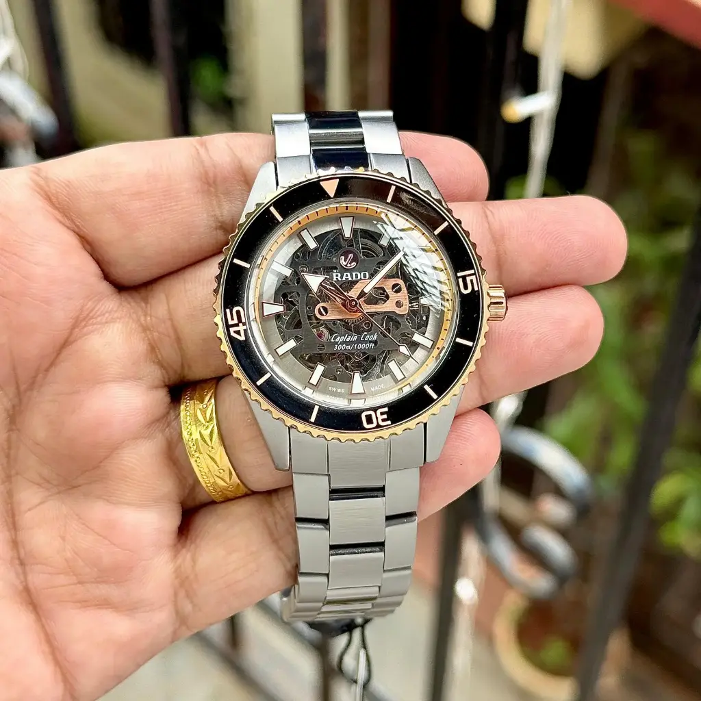 Luxury Two-Tone Automatic Skeleton Dive Watch - Steel, Black & Gold