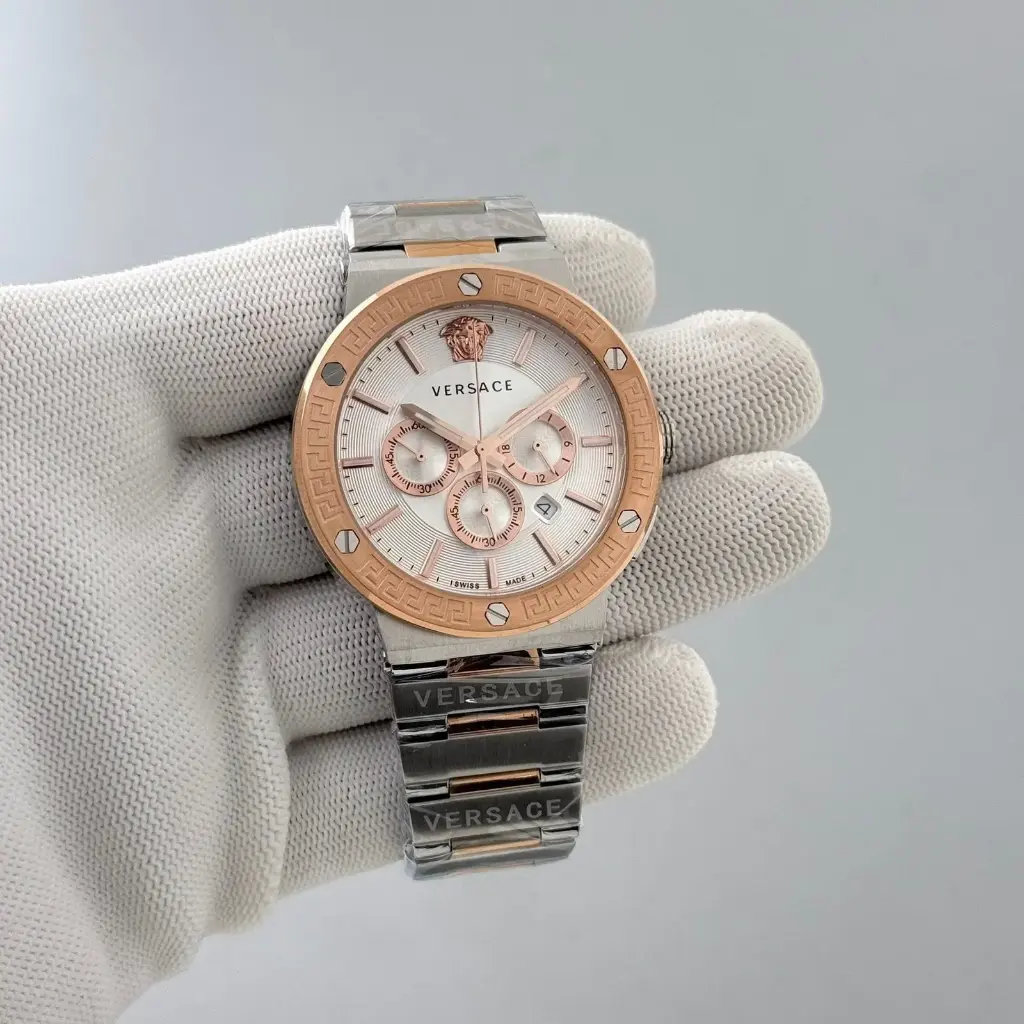 Versace Two-Tone Chronograph Watch with Greca Bezel and Medusa Logo