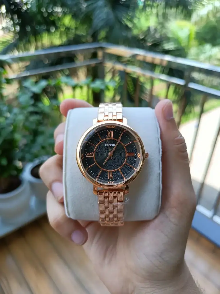 Fossil Women's Rose Gold-Tone Watch with Black Textured Dial