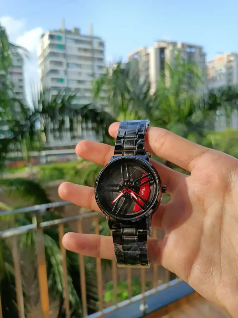 All-Black Racing/Car Enthusiast Watch with Red Brake Caliper Dial